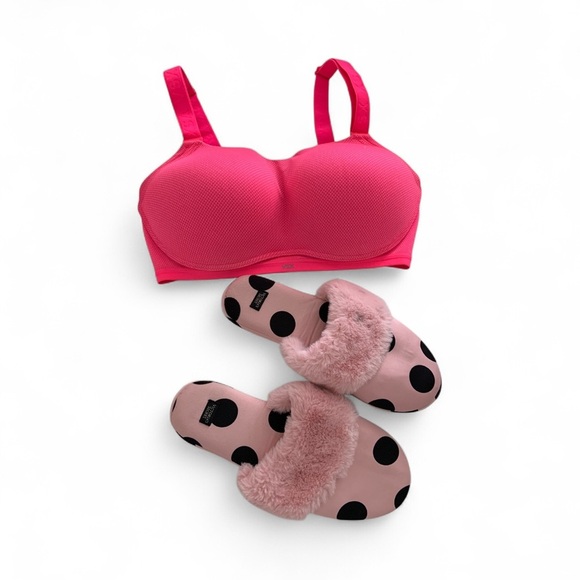 Victoria's Secret Pink Sport Bra and Pink and black Slippers - Picture 1 of 9